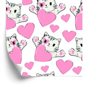 Papier Peint Pour Les Enfants - Petits Chatons Et Coeurs – Image 2