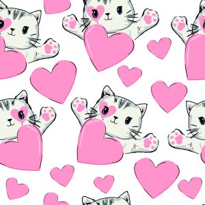 Papier Peint Pour Les Enfants - Petits Chatons Et Coeurs – Image 1