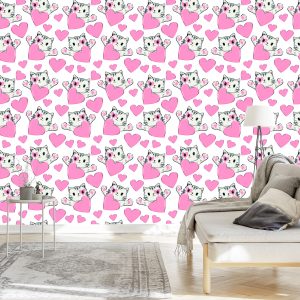 Papier Peint Pour Les Enfants - Petits Chatons Et Coeurs – Image 3