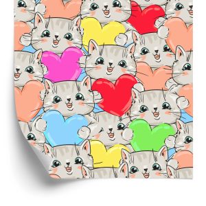 Papier Peint Pour Les Enfants - Chatons Et Coeurs Heureux – Image 2