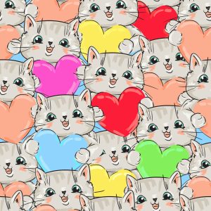 Papier Peint Pour Les Enfants - Chatons Et Coeurs Heureux – Image 1