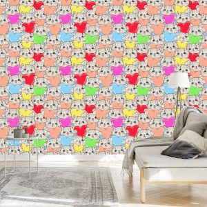 Papier Peint Pour Les Enfants - Chatons Et Coeurs Heureux – Image 3