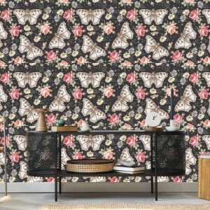 Papier Peint Dans Le Hall, Papillons, Roses, Fleurs, Feuilles – Image 5