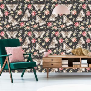 Papier Peint Dans Le Hall, Papillons, Roses, Fleurs, Feuilles – Image 6