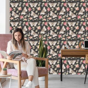 Papier Peint Dans Le Hall, Papillons, Roses, Fleurs, Feuilles – Image 7