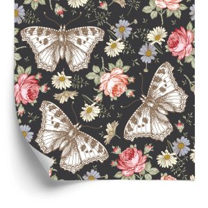 Papier Peint Dans Le Hall, Papillons, Roses, Fleurs, Feuilles – Image 2