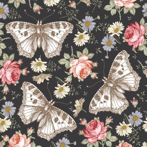 Papier Peint Dans Le Hall, Papillons, Roses, Fleurs, Feuilles – Image 1