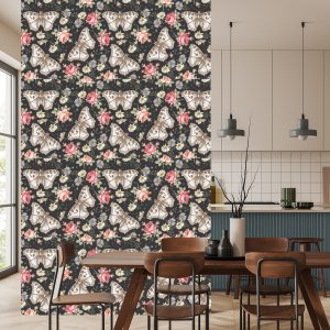 Papier Peint Dans Le Hall, Papillons, Roses, Fleurs, Feuilles – Image 4