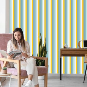 Papier Peint Dans La Chambre À Coucher De Salon De Rayures Verticales Colorées – Image 7