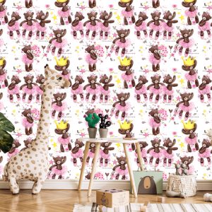 Papier Peint Pour Les Filles, Ours En Peluche, Étoiles, Fleurs – Image 5