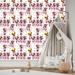 Papier Peint Pour Les Filles, Ours En Peluche, Étoiles, Fleurs – Image 3