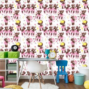 Papier Peint Pour Les Filles, Ours En Peluche, Étoiles, Fleurs – Image 4