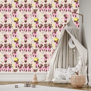Papier Peint Pour Fille Ours En Peluche, Fleurs, Roses – Image 3