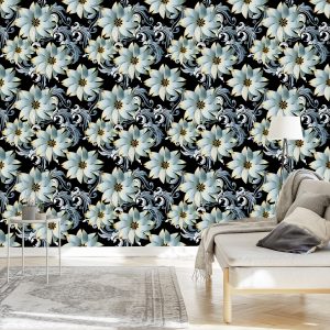 Papier Peint Feuilles De Fleurs Optiques 3D Pour Le Salon – Image 3