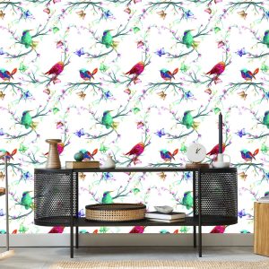 Papier Peint Oiseaux Colorés Sur Un Fond Coloré – Image 5