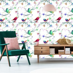 Papier Peint Oiseaux Colorés Sur Un Fond Coloré – Image 6