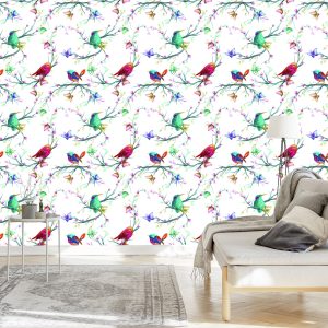 Papier Peint Oiseaux Colorés Sur Un Fond Coloré – Image 3