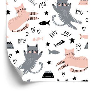 Papier Peint Pour Les Enfants - Lovely Cats - Style Scandinave – Image 2