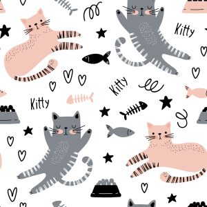 Papier Peint Pour Les Enfants - Lovely Cats - Style Scandinave – Image 1