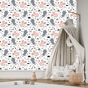 Papier Peint Pour Les Enfants - Lovely Cats - Style Scandinave – Image 3