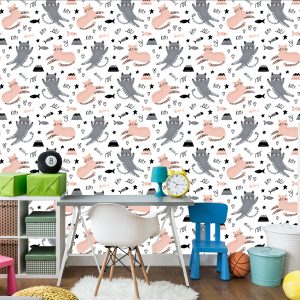 Papier Peint Pour Les Enfants - Lovely Cats - Style Scandinave – Image 4