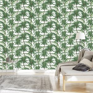 Papier Peint Vert Nature Palmiers Chambre À Coucher – Image 3