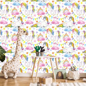 Papier Peint Pour Les Enfants - Licornes Arc-En-Ciel – Image 5