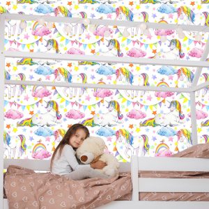 Papier Peint Pour Les Enfants - Licornes Arc-En-Ciel – Image 7