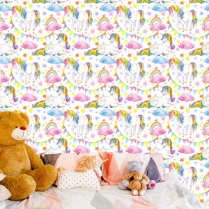 Papier Peint Pour Les Enfants - Licornes Arc-En-Ciel – Image 6