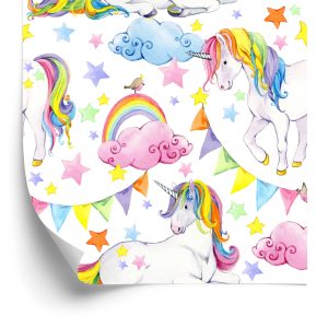 Papier Peint Pour Les Enfants - Licornes Arc-En-Ciel – Image 2