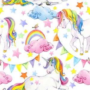 Papier Peint Pour Les Enfants - Licornes Arc-En-Ciel – Image 1