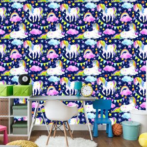 Papier Peint Licornes Arc-En-Ciel Colorées Pour Les Filles – Image 4