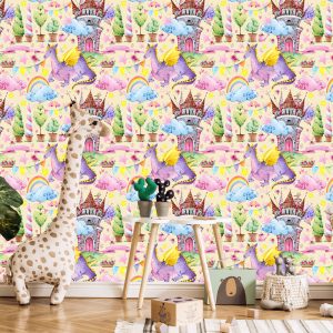 Papier Peint Pour Les Enfants, Dragons, Nuages, Arc-En-Ciel, Étoiles – Image 5