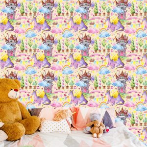 Papier Peint Pour Les Enfants, Dragons, Nuages, Arc-En-Ciel, Étoiles – Image 6