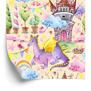 Papier Peint Pour Les Enfants, Dragons, Nuages, Arc-En-Ciel, Étoiles – Image 2