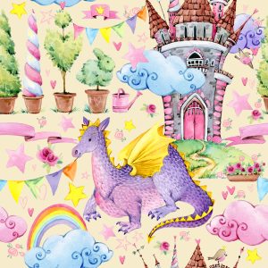 Papier Peint Pour Les Enfants, Dragons, Nuages, Arc-En-Ciel, Étoiles – Image 1