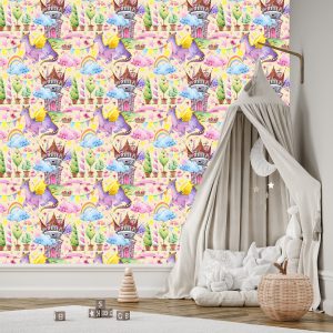 Papier Peint Pour Les Enfants, Dragons, Nuages, Arc-En-Ciel, Étoiles – Image 3