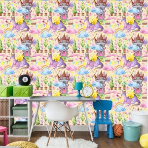 Papier Peint Pour Les Enfants, Dragons, Nuages, Arc-En-Ciel, Étoiles – Image 4