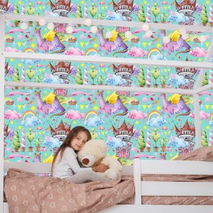 Papier Peint Dragons De Conte De Fées Fleurs D'arc-En-Ciel Chambre D'enfants – Image 7