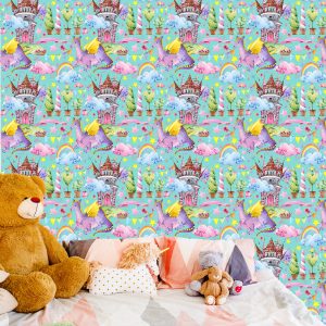 Papier Peint Dragons De Conte De Fées Fleurs D'arc-En-Ciel Chambre D'enfants – Image 6