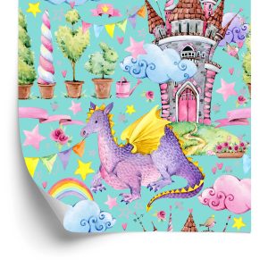 Papier Peint Dragons De Conte De Fées Fleurs D'arc-En-Ciel Chambre D'enfants – Image 2
