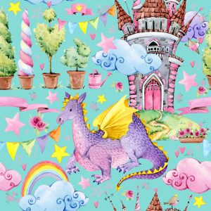 Papier Peint Dragons De Conte De Fées Fleurs D'arc-En-Ciel Chambre D'enfants – Image 1