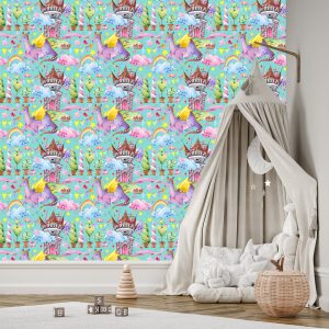 Papier Peint Dragons De Conte De Fées Fleurs D'arc-En-Ciel Chambre D'enfants – Image 3