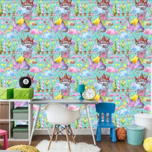 Papier Peint Dragons De Conte De Fées Fleurs D'arc-En-Ciel Chambre D'enfants – Image 4