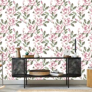 Papier Peint Roses Lumineuses Avec Des Feuilles – Image 5