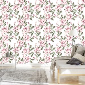 Papier Peint Roses Lumineuses Avec Des Feuilles – Image 3
