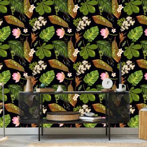 Papier Peint Fleurs Tropicales Parmi Les Feuilles – Image 5