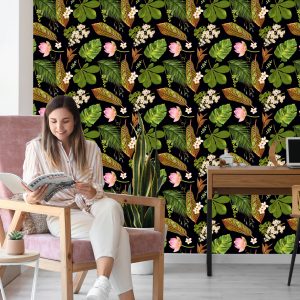 Papier Peint Fleurs Tropicales Parmi Les Feuilles – Image 7