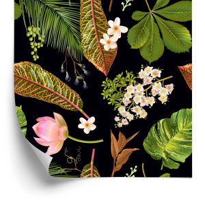 Papier Peint Fleurs Tropicales Parmi Les Feuilles – Image 2