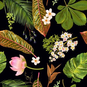 Papier Peint Fleurs Tropicales Parmi Les Feuilles – Image 1